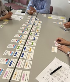 Training scene, cards are lined up on the desk